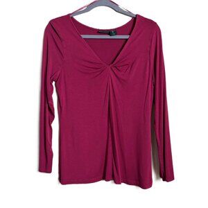 Tahari Twist-Front Long Sleeve Top –Size L – Burgundy / Cranberry